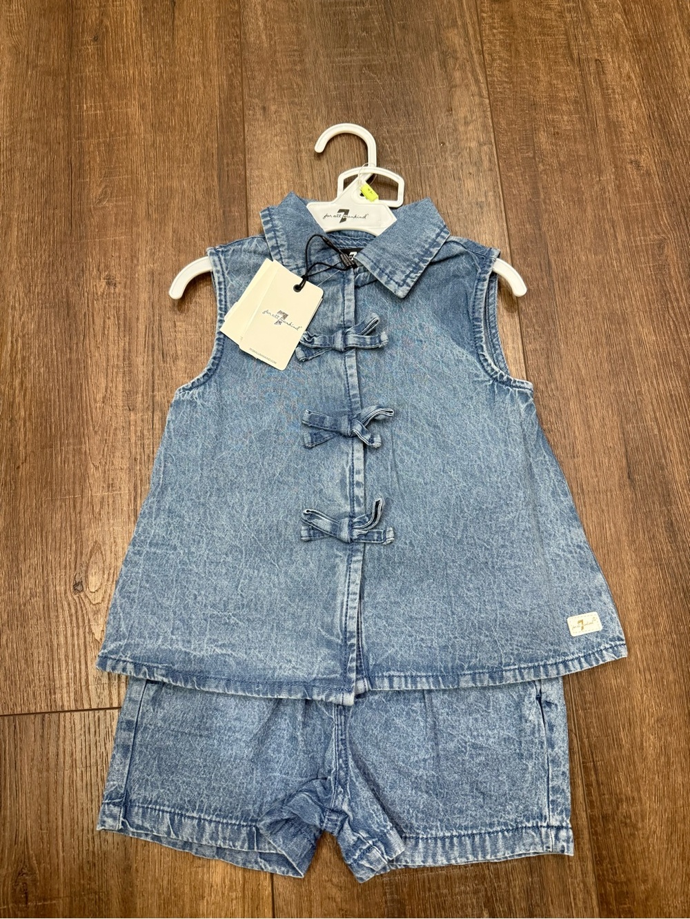 NWT 7 for all mankind denim 2 piece 4t girls summer outfit bows shorts
